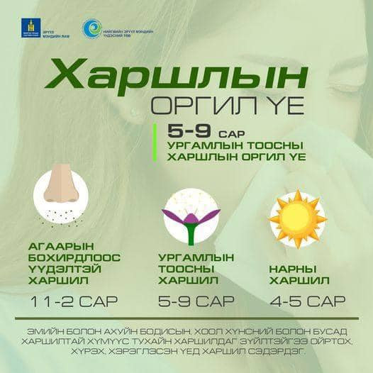 📌🌱Ургамлын тоосны харшлын оргил үе нь 5-9 сар бөгөөд энэ үед малгай, маск, нүдний шил зэрэг битүү хувцас өмсөж өөрийгөө хамгаалаарай✅✅