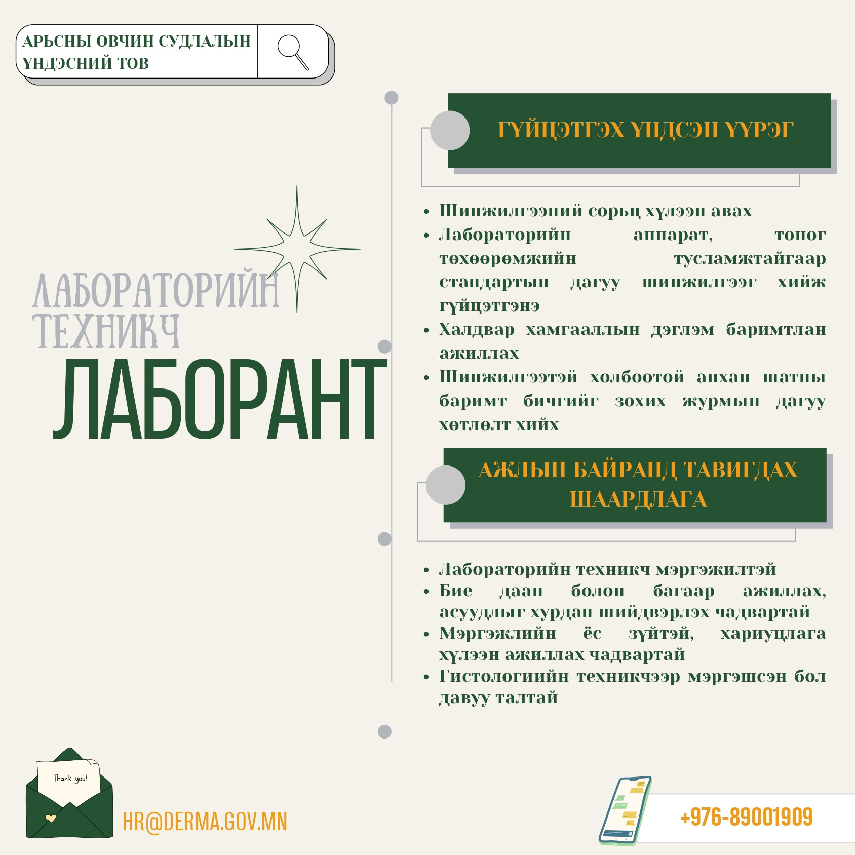 Дараах ажлын байрны нээлттэй сонгон шалгаруулалтад таныг урьж байна